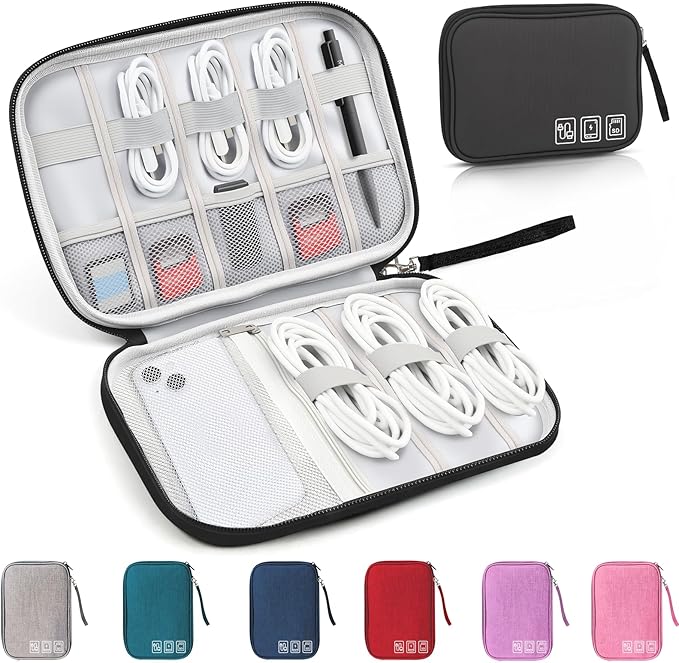 Travel Cable Organizer Bag, Electronics Organizer Tech Pouch with Double Layers for Cords, Chargers, Phone, Earphones, USBs, SD Cards - Travel Essentials Portable Waterproof Tech Pouch