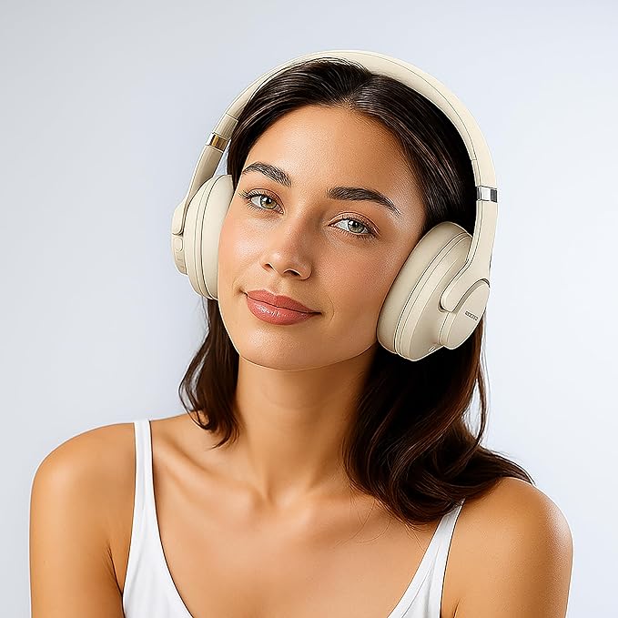 Riwbox NC3 Noise Cancelling Headphones,Bluetooth Over Ear Wireless Headset,60H Playtime,Hi-Res Audio, Foldable,Bluetooth V5.4,Comfort&Immersion for Work,Commuting (White)