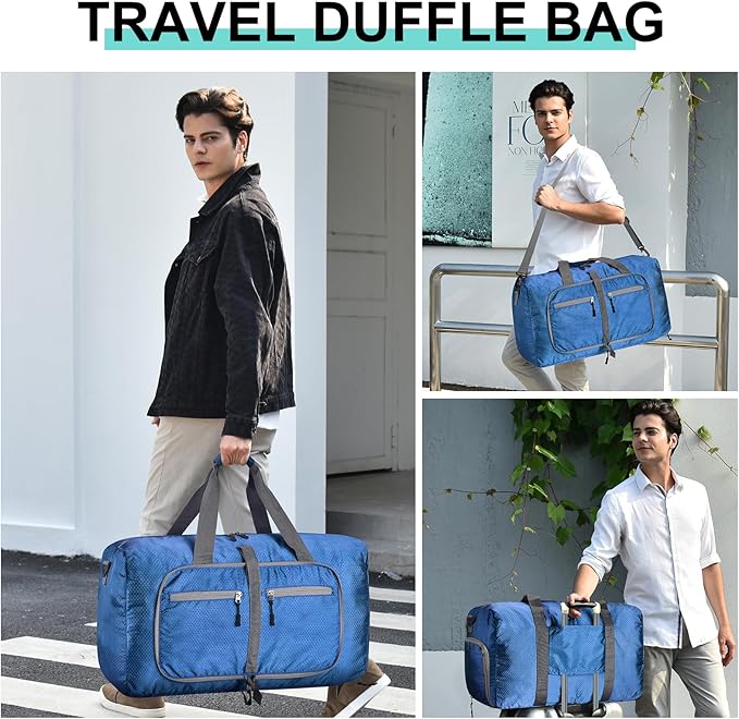 Dimayar Travel Duffle Bag for Men Women - Foldable Duffel Bag with Shoes Compartment - Overnight Bags Waterproof & Tear Resistant(85L,Navy Blue)