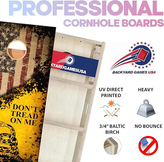 CornholeGamesUSA Pro Cornhole Boards Set | Made in USA | 3/4 Baltic Birch | No Bounce | Triple Thick Legs | Two Brace & Handles, Tournament 2x4 Regulation Set with Score Tower & Cornhole Bags