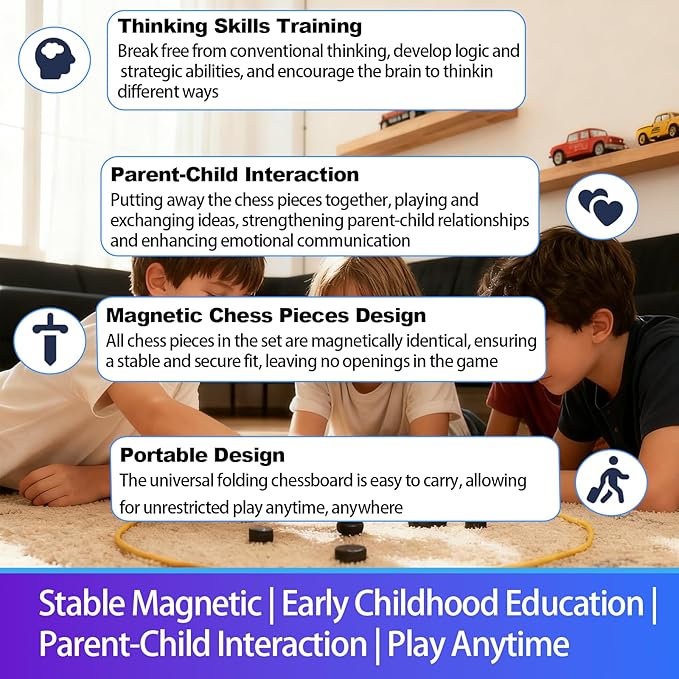 Magnetic Chess Game with Pieces, String, Party & Travel Tabletop Magnetic Strategy Game, Puzzle Strategy Game, Multiplayer, Suitable for Family, Parties, Travel & Camping