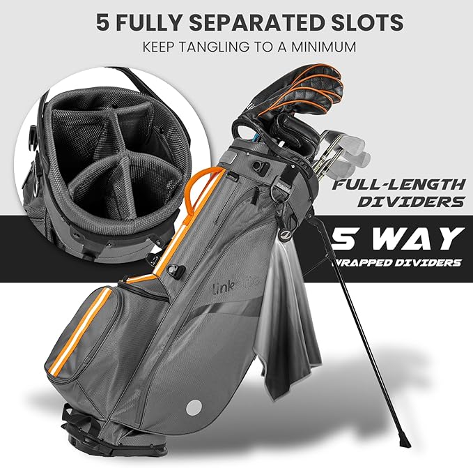 Ultra Lightweight Waterproof Golf Stand Bag with Rain Cover | Full-Length 5-Way Divider, 6 Pockets with Magnetic Access & Dual X-Strap | Easy-Carry for Men & Women