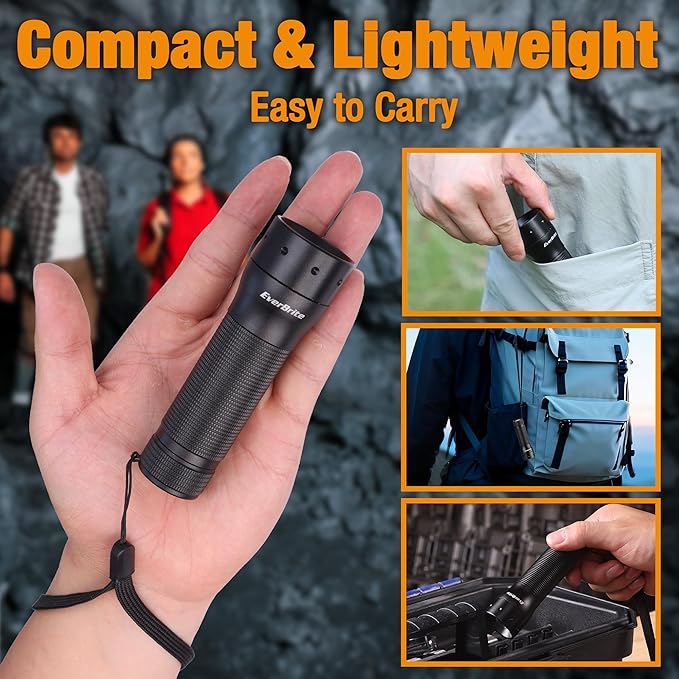 EverBrite Mini Flashlight, Zoomable LED Flash Light, 3 Modes, 3AAA Batteries Included, Handheld Small Flashlight for Camping, Emergency, Home – Black