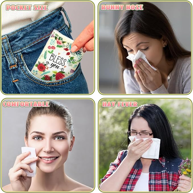 Therwen 100 Pack Pocket Tissues Travel Packs Bulk 1000 Sheet Mini Tissues Bulk 3 Ply Small Travel Size Paper Individual Pocket Size (Blossom)
