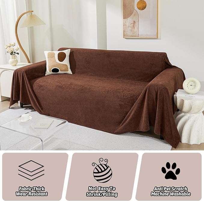 MEETSKY Couch Covers for 3 Cushion Couch Sofa Washable Cat Scratch Proof Sectional Couch Covers L Shape Sofa Cover Slipcovers Couch Furniture Protector for Pets Dogs Kids, 91" x 118", Chocolate