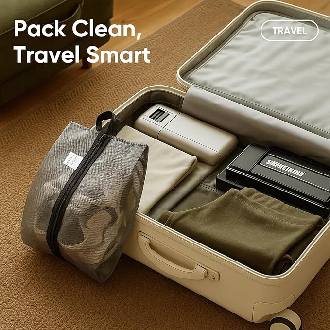 VUSIGN Plus-Sized Travel Shoe Bag, Water-Resistant Shoe Pouch for Gym and Sport, Odor-Resistant Soccer Cleats Bag (Gray, 2-Pack)