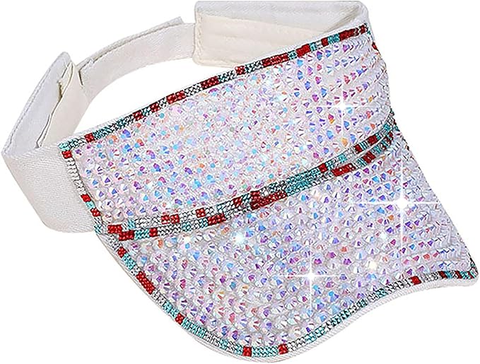 Bling Shiny Rhinestone Sports Sun Visor Hat for Women Summer Adjustable Breathable Beach Visor Caps Running Golf Sun Hat