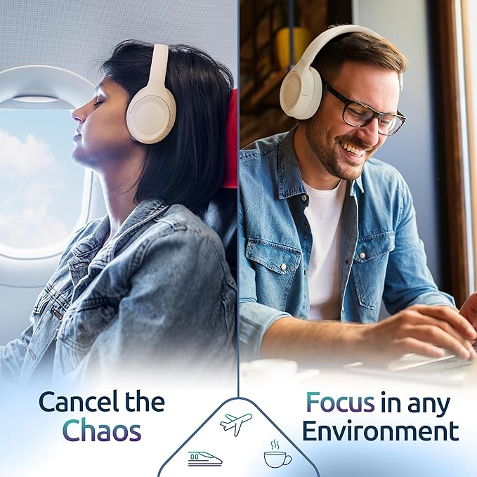 ANC Wireless Bluetooth 5.4 Headset, ENC Built-in Mic for Clear Calls, Hi-res, Foldable, Breathable Over Ear Comfort, Low Latency, Lightweight, 3.5 mm Audio Cable, Wired, for Cell Phones, Tablets, PC’s
