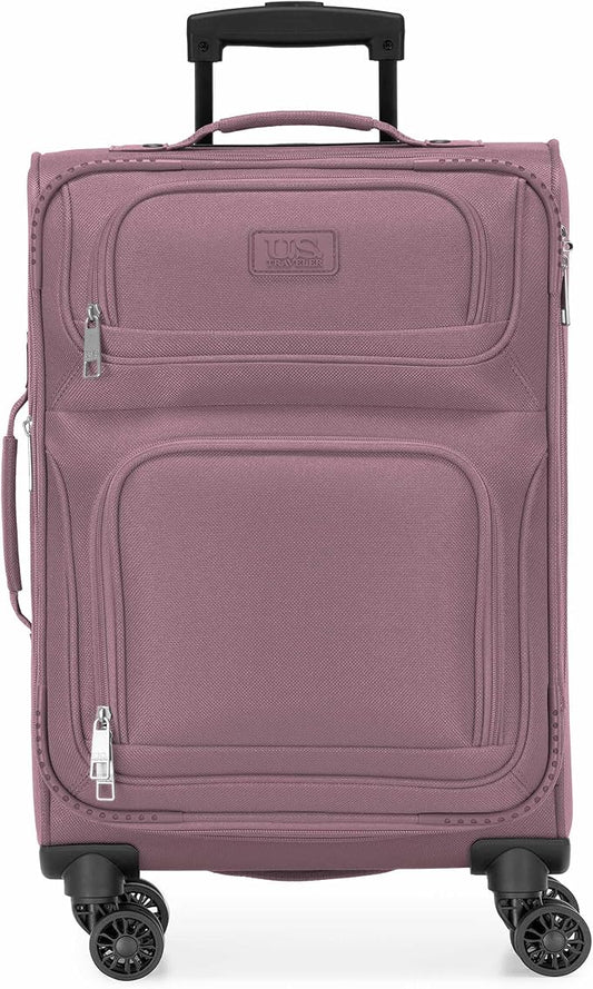 U.S. Traveler Rio Lightweight Softside Rolling Carry-on Suitcase, 4-Wheel Single, Mauve