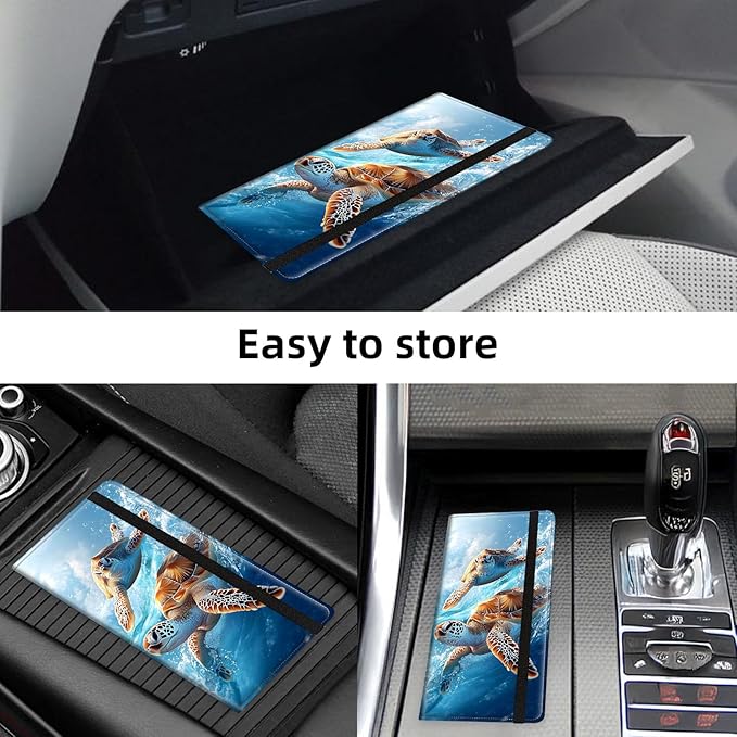 Car Registration and Insurance Holder PU Leather Vehicle Insurance and Registration Holders Wallet Case with Elastic Band Closure for ID Card, Driving Licence, Sea Turtle Swimming