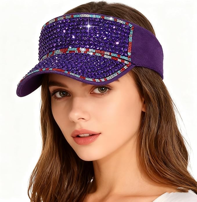 Bling Shiny Rhinestone Sports Sun Visor Hat for Women Summer Adjustable Breathable Beach Visor Caps Running Golf Sun Hat