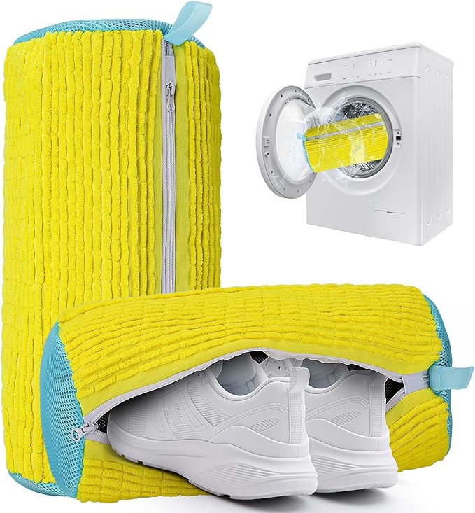 Shoe Washing Machine Bag Deep Clean 2pc Reusable Shoe Cleaning Bags Laundry Shoe Bag for Washer and Dryer Includes 2 Storage Dust Bags for Sneaker Tennis Shoes With Self-locking Zipper Yellow