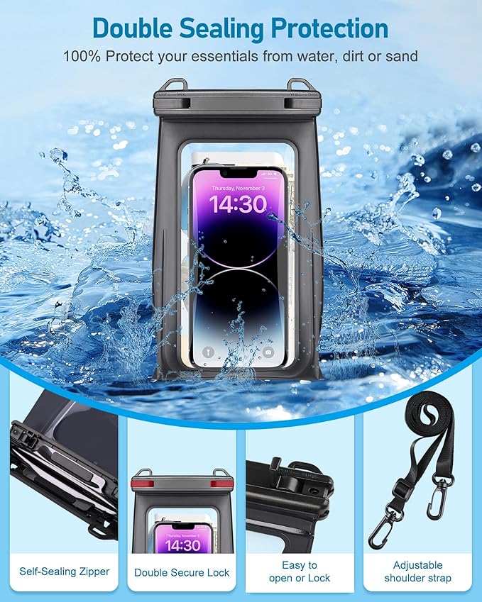 Large Waterproof Phone Pouch Universal Phone Waterproof Case for Phone IPX8 Water Proof Dry Bag with Wide Lanyard Large Capacity Waterproof Bag for Swimming Rafting