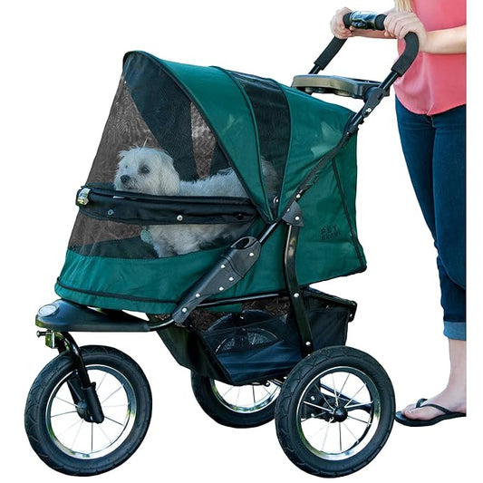 Pet Gear No-Zip Jogger Pet Stroller for Cats/Dogs, Zipperless Entry, Airless Tires, Easy One-Hand Fold, Cup Holder + Storage Basket New Forest Green