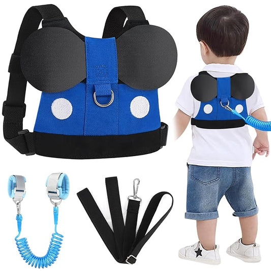 Accmor Toddler Harness Leash, Cute Kids Leash + Anti Lost Wrist Link, Adorable Baby Leash Child Walking Harness Wristband Assistant Strap Mini Belt Protector for Boys to Outdoor Travel (Blue)