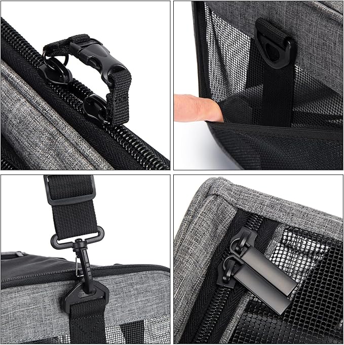 Wakytu Pet Carrier for Small Cats Dogs, Dog Carrier Travel Bag with Adequate Ventilation, 5 Mesh Windows, 3 Entrance, Locking Safety Zippers, Padded Shoulder and Carrying Strap, Medium