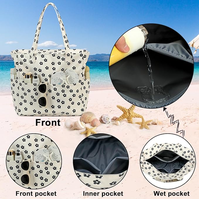 Bluboon Waterproof Beach Tote Pool Bags for Women Ladies Extra Large Carry On Bag With Wet Compartment for Weekender Travel