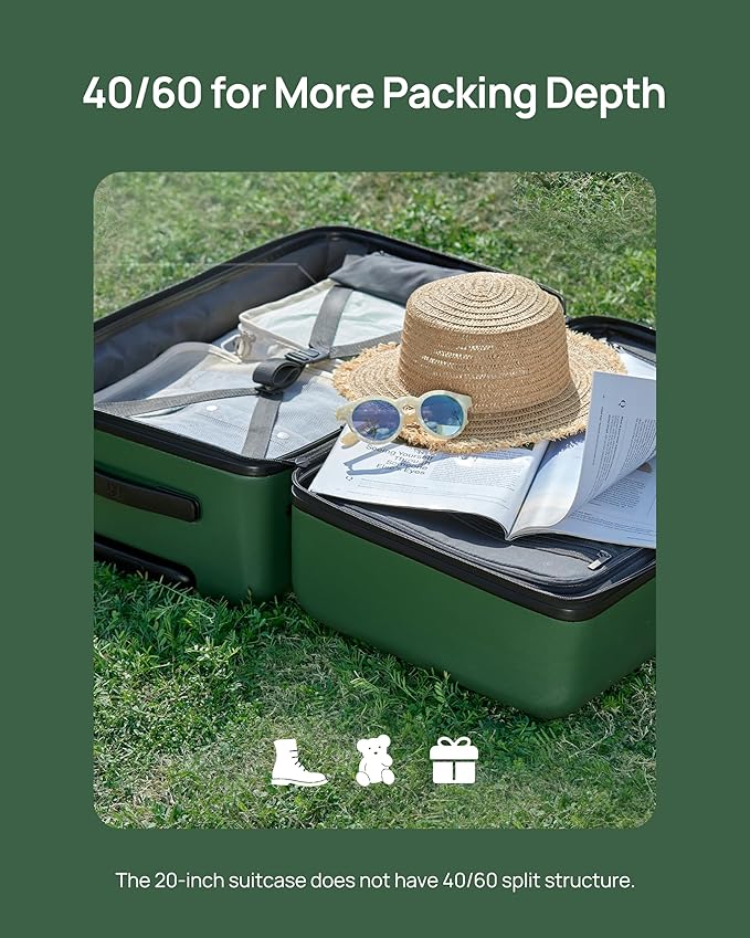 NINETYGO Carry On Suitcase, 20 Inch Carry-On Luggage with Double Spinner Wheels, Anti-Burst Zipper, Hard Case PC Suitcase Carry On, Lightweight Travel Luggage, TSA Approved (Slate Grey, Hudson)