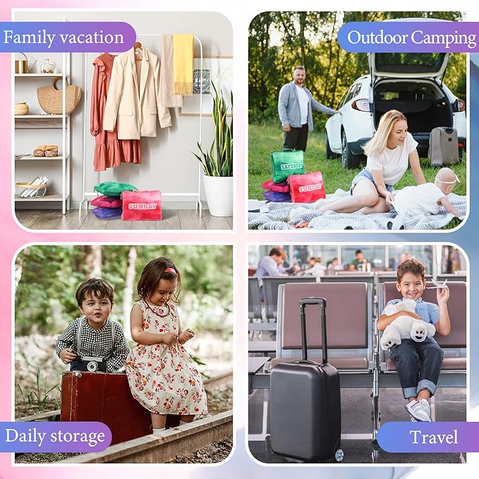 Paterr 7 Pcs Days of Week Packing Cubes Compression Packing Cubes for Kids Summer Camp Travel Daily Outfit Suitcase Organizers Zippered Storage Bag for Cruise Vacation Essentials(Multicolor)