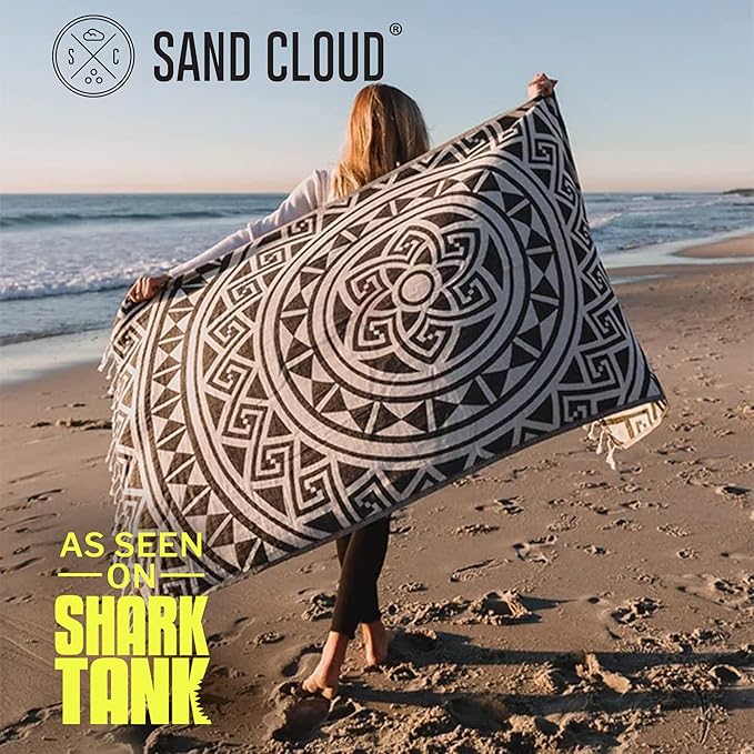 Sand Cloud Turkish Beach Towel - Sand Free - 100% Organic Turkish Cotton Yarn - Quick Dry Towel for Beach, Picnic Blanket or Throw - As Seen on Shark Tank - Mandala (Dark Grey)