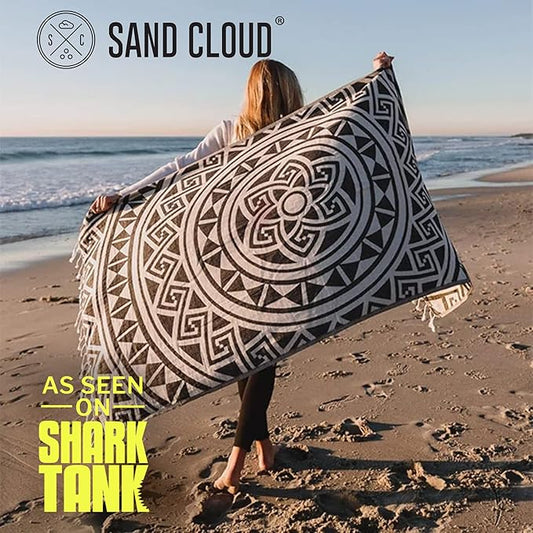 Sand Cloud Turkish Beach Towel - Sand Free - 100% Organic Turkish Cotton Yarn - Quick Dry Towel for Beach, Picnic Blanket or Throw - As Seen on Shark Tank - Mandala (Dark Grey)