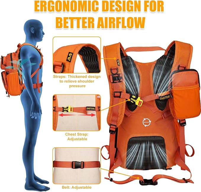 ONETOALL Hydration Backpack 22L, Hiking Backpack with 2L Leakproof Bladder, Sewn-in Rain Cover, Insulated Compartment for Men & Women Running, Cycling, Camping