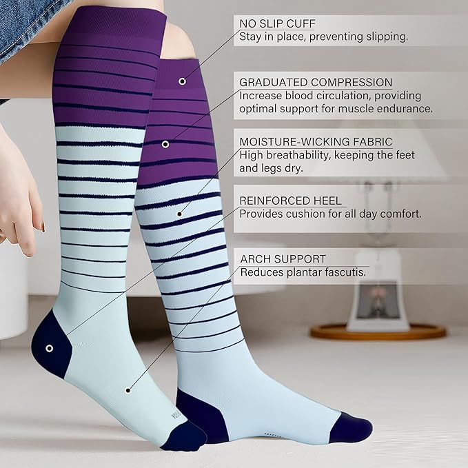 LEVSOX Viscose Made from Bamboo Compression Socks for Pregnant Women 20-30 mmHg Knee High Cute Mens Supports Socks for Travel