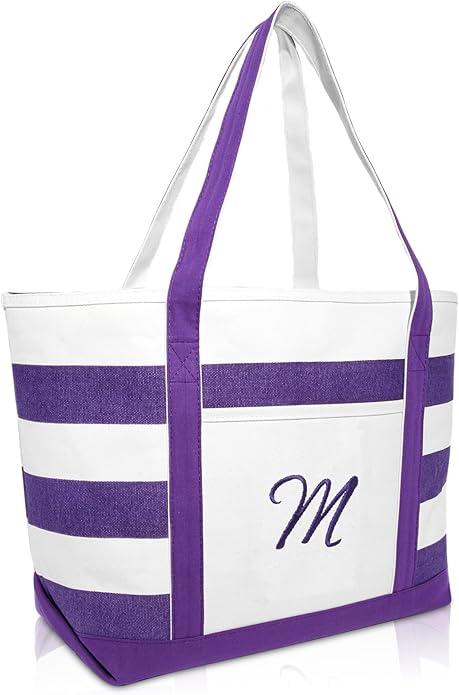 DALIX Monogrammed Beach Bag and Totes for Women Personalized Gifts Purple A - Z