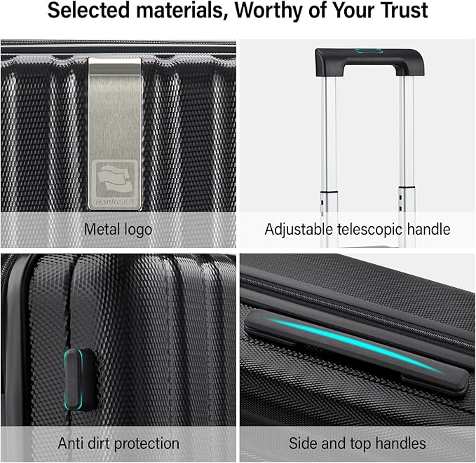 Hanke Hardshell Luggage Sets 3 Piece Extra Large Suitcases with Lock,28 Inch Luggage with Spinner Wheels, PC Travel Suitcase for Women Men 20 24 29Inch,Jet Black