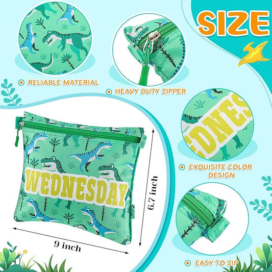 Paterr 7 Pcs Packing Cubes for Travel Kids Day of Week Compression Packing Bags Colorful Luggage Suitcase Organizers Bag for Travel (Dinosaur)