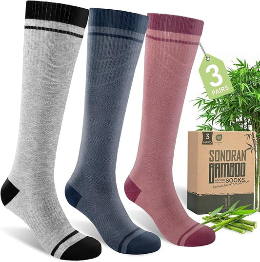 SONORAN Bamboo Viscose Compression Socks for Women & Men (3 Pairs) 15-20 mmHg Knee High Support for Nurses, Travel, Pregnant