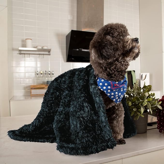 MACEVIA Fluffy Fleece Dog Blankets,Warm Soft Fuzzy Pets Blanket for Puppy,Small,Medium,Large Dogs and Cats,Plush Pet Throws for Bed,Couch,Sofa,Travel (24x29 Inch, Black & Dark Green)