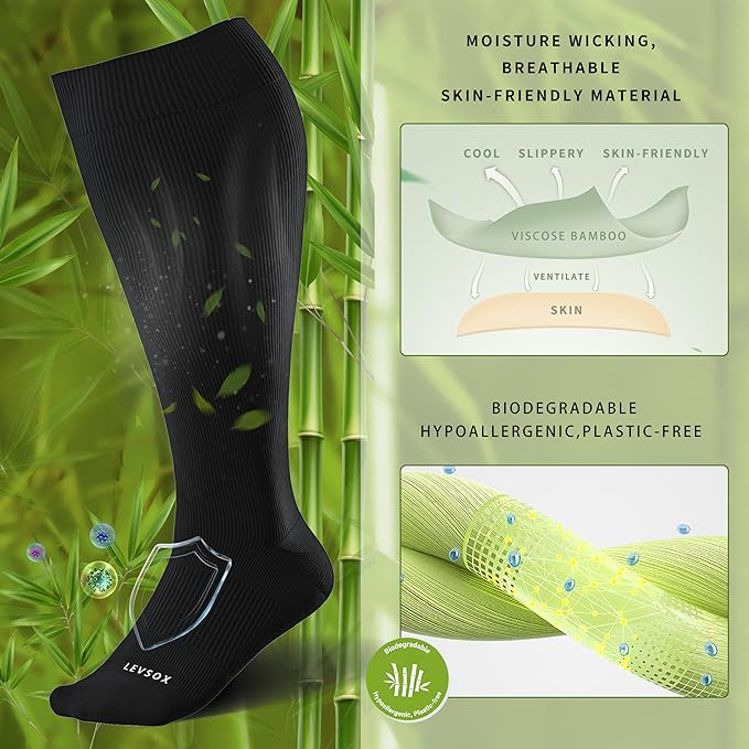 LEVSOX Wide Calf Compression Socks for Women&Men Plus Size 15-20mmHg Knee High Large Support Stockings for Circulation