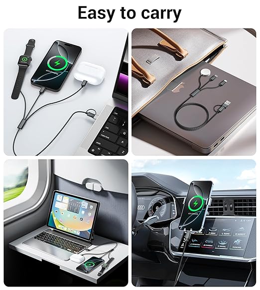 Temdan for Travel Vacation Essentials,3 in 2 USB C Cable for Apple Watch Charger/iPhone 17 Charger/Lightning,Multi Charging Cable Cord,Camping Essentials,Designed for iWatch &iPhone 16-12-4FT Black