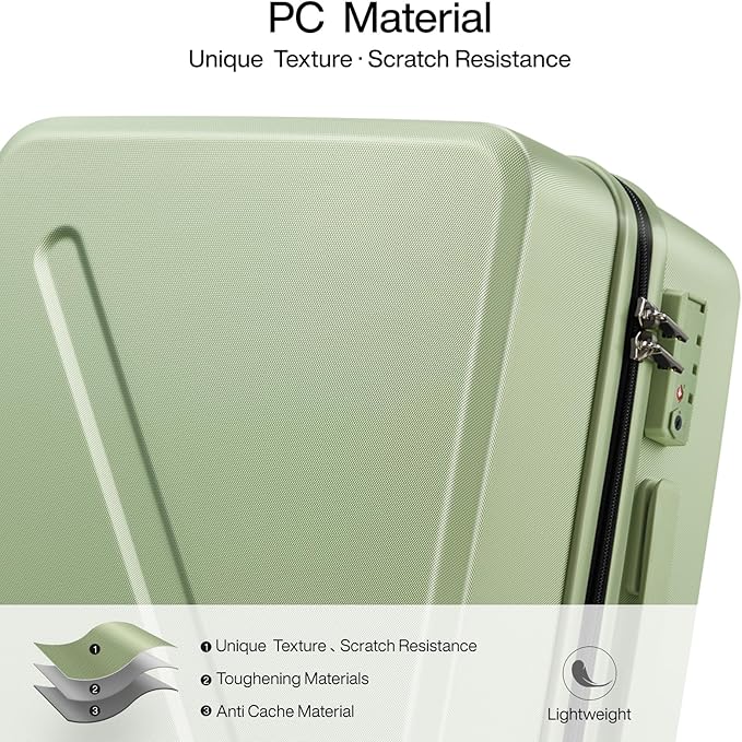 MILADA Underseat Carry On Luggage With Wheels 16 Inch Small Suitcase Underseat Carry On bag Mini Travel Luggage Personal Item Hard Case Luggage TSA Approved Luggage,Bamboo Green