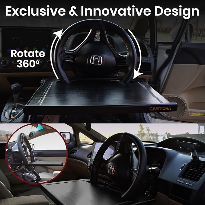 Essential Steering Wheel Tray - Car Table for Meal, Multipurpose Steering Wheel Table for Travelers, Table and Laptop Holder, Laptop Tray for Work