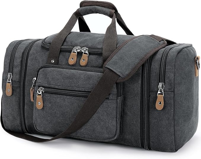Gonex Canvas Duffle Bag for Travel 50L Expandable Duffel Weekend Overnight Bag men (Dark Gray)