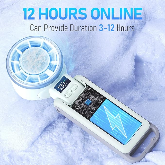 Portable Handheld Turbo Fan with Ice Cooling, Rechargeable Personal Fan, Up tp 12Hrs Cooling, 5 Speed 25550RPM Powerful Portable Fan for Travel, Outdoor, Camping, Hiking (Green)