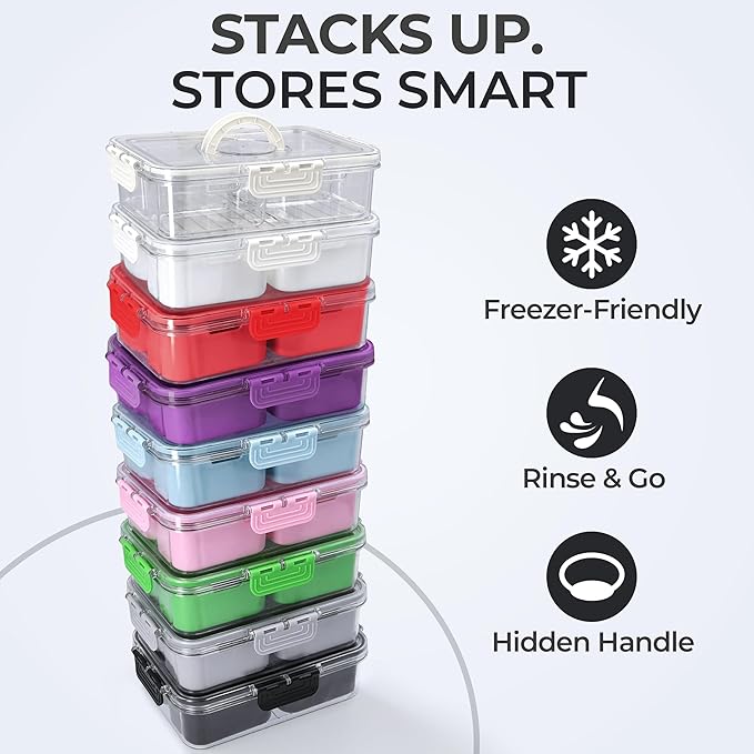 Snackle Box Container with Lid- Travel Charcuterie Box with Handle - Organizer for Candy, Fruit, Nuts, Veggies, Snacks, Beach Essentials, Portable Lunch Box (Black, Small)