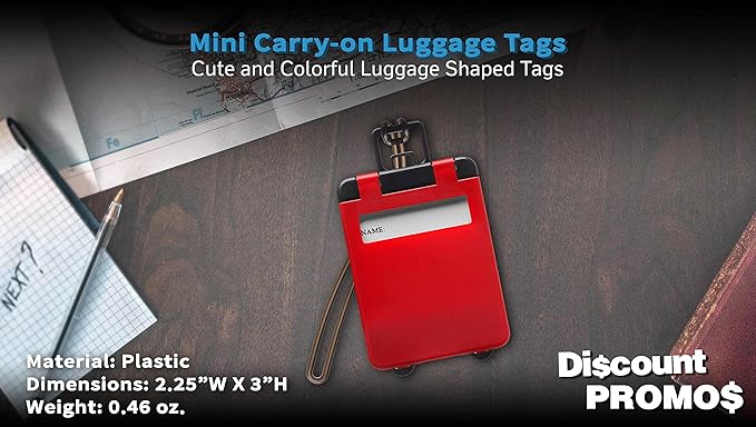 10 Mini Carry-on Luggage Tags Pack - Flip Open Cover, ID Sticker - Red