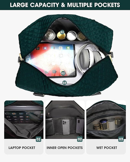 Travel Duffle Bag Weekender Bags: Duffel Bag with Shoe Compartment Carry On Overnight Bag with Wet Pocket Yoga Gym Bags Hospital Bags for Labor and Delivery 3 Pcs Set Black Green