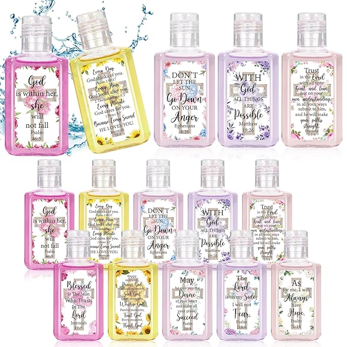 50 Pcs Christian Mini Hand Sanitizer Bulk Bible Verse Hand Sanitizer Religious Inspirational Favors 1fl oz Travel Size Hand Soap Gift for Pastor Church Prayer Christian Party Favors (Retro Floral)