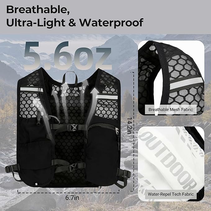 Hydration Running Vest with 1.5L Water Bladder for Hiking Backpack, Reflective Safety Vest for Men & Women, Lightweight Adjustable Marathon Gear for Trail Running