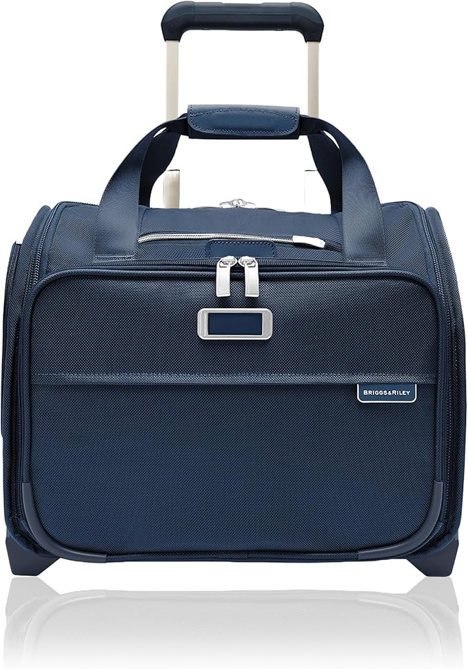 Briggs & Riley 2-Wheel Cabin Bag - Carry On Luggage for Travel, Suitcases with Wheels, Softside Rolling Bag for Men & Women, Interlocking Handle, Self-Repairing Zipper - Baseline Collection, Navy