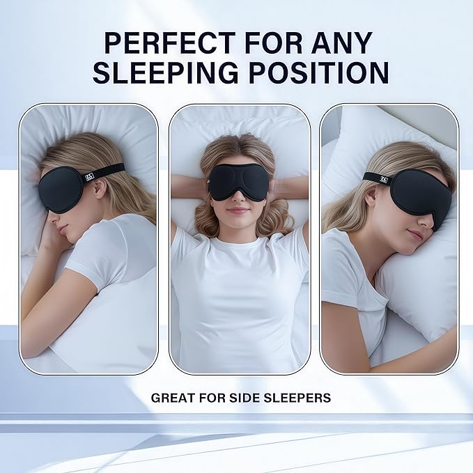 Ultra-Thin 3D Sleep Mask for Side Sleepers, Men, Women, Lash Extensions – Soft, Breathable and Lightweight Blackout Sleeping Eye Mask for Travel, Naps, Airplane, Adjustable, Mens (Black)