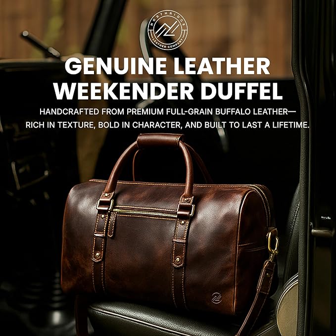 Premium Full-Grain Leather Duffle Bag for Men & Women | 20-Inch Handcrafted TSA Approved Carry-On Weekender Travel Bag with Multiple Pockets & Compartments by Northridge Leather (Antique Brown)