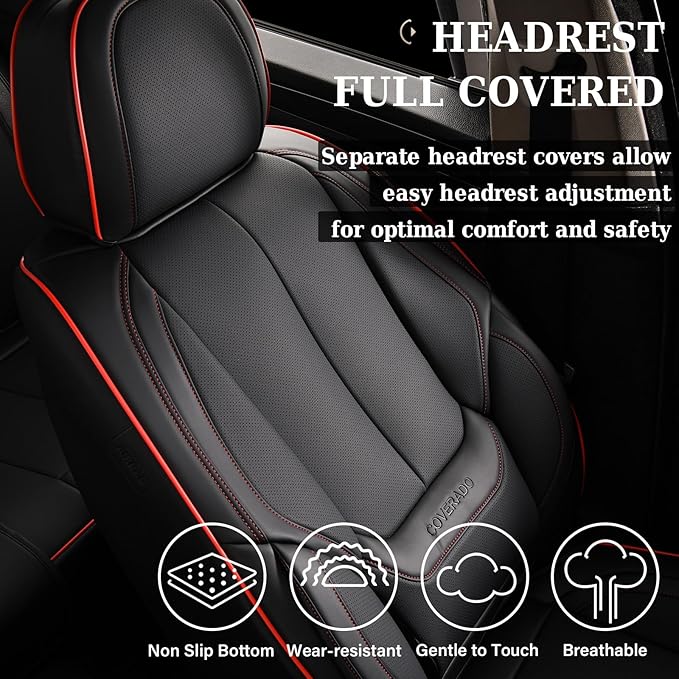 Coverado Seat Covers, Car Seat Covers Front Seats, Car Seat Cover, Car Seat Protector Waterproof, Car Seat Cushion Nappa Leather, Black Seat Covers Carseat Cover Universal Fit for Most Cars