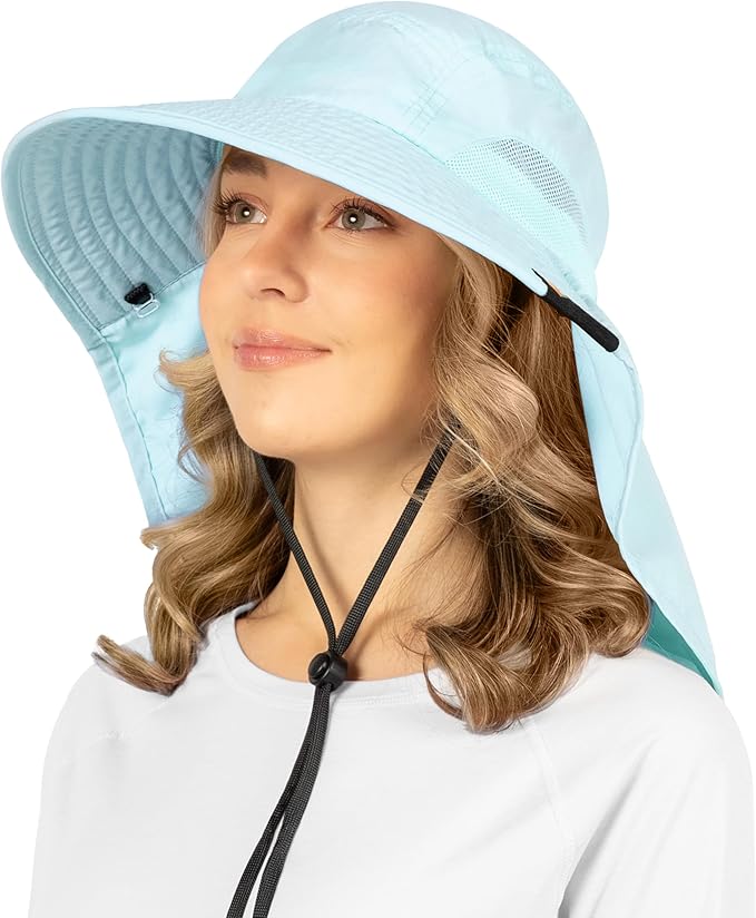 SUN CUBE Wide Brim Sun Hat with Neck Flap, UPF50+ Hiking Safari Fishing Hat for Men Women, Sun Protection Beach Hat