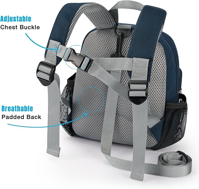 STEAMEDBUN Toddler Backpack Leash for 1-3: Backpack with Leash for Boys Girls - Anti-Lost Harness Backpack for Walking, Dark-blue&red