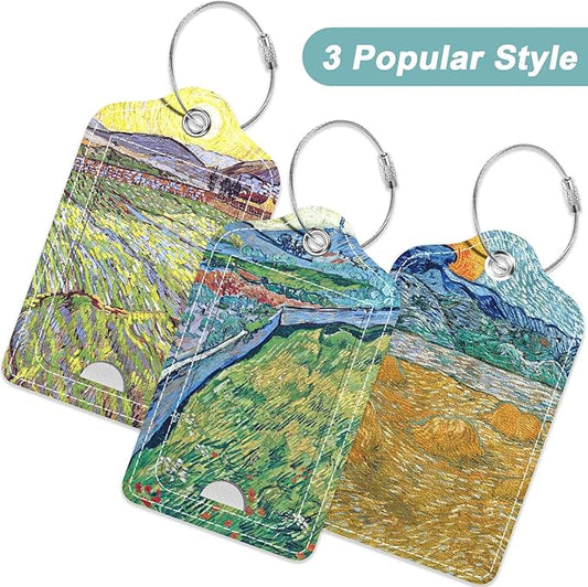 Rimilak 3 Pcs PU Leather Luggage Tags for Suitcase, Travel Cruise Luggage Tag with Privacy Flap, Name ID Label and Metal Loop for Women Men Baggage Handbag School Bag Backpack, Ink Field